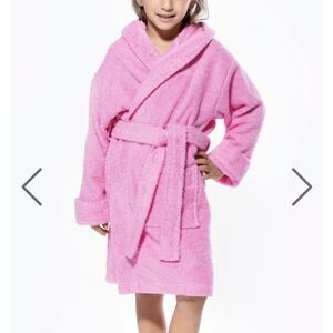 Kids size L 100% turkish cotton hooded bath robe pink